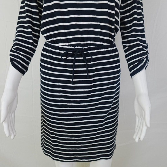 Banana Republic S Striped Knit Dress Navy White Tie Waist Summer Casual Coastal - Picture 4 of 8